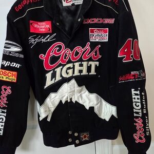 Chase Authentics Black Coors Light Racing Bomber Jacket with Red Accents